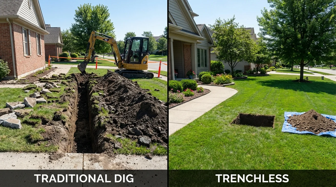 Trenchless sewer repair with minimal yard damage versus traditional excavation in Ransom Canyon, TX